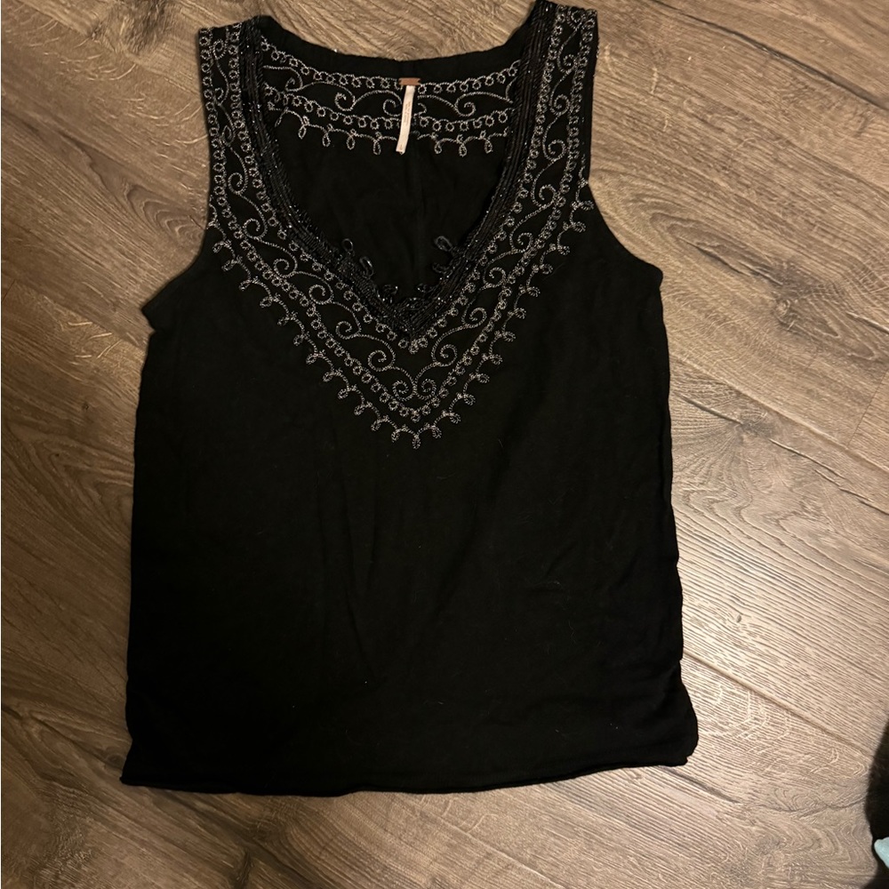 Free People Black Tank with Silver Details